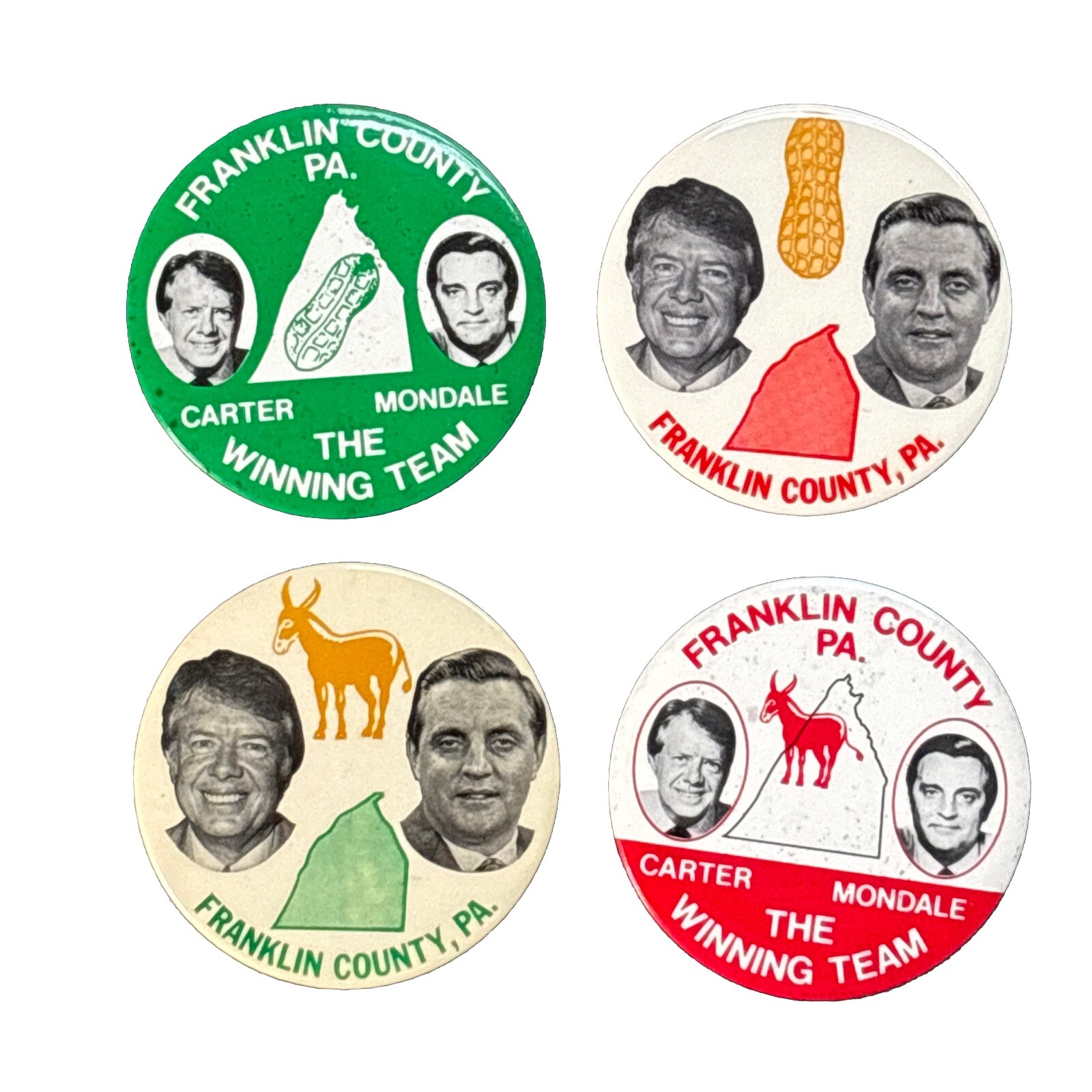 4 Different Jimmy Carter Walter & Mondale Buttons Franklin County Pennsylvania