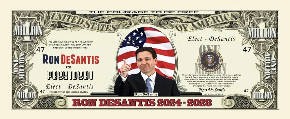 25 Pack Ron DeSantis 2024 for President 1 Million Dollar Bills Novelty Money