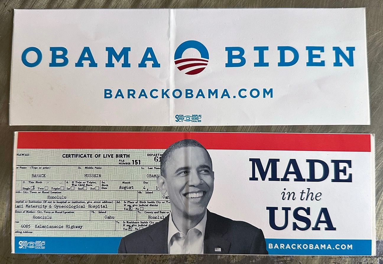 2 Barack Obama Official 2008 President Campaign Bumper Stickers + 4 post cards