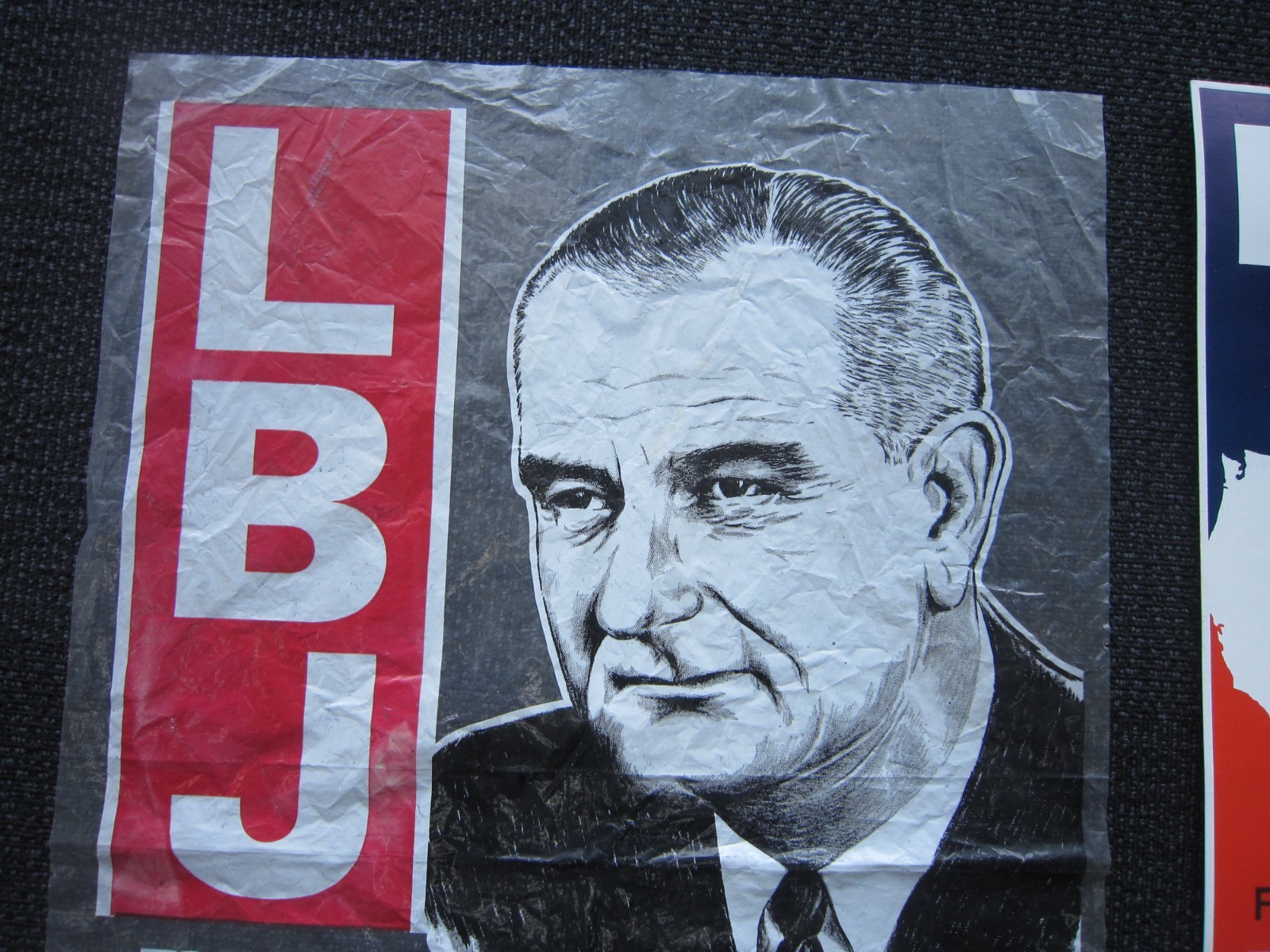 1964 LBJ For President plastic and cardboard banners