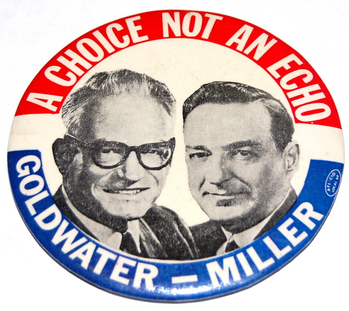 ’64 BARRY GOLDWATER MILLER 3.5 CHOICE ECHO campaign pin pinback button political