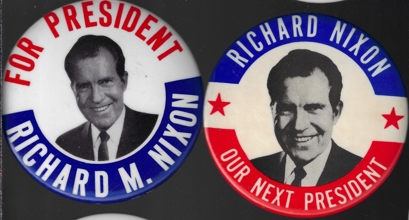 2-1968 Richard Nixon Presidential Campaign Pins in 3.5″ Size He Barely Beat HHH