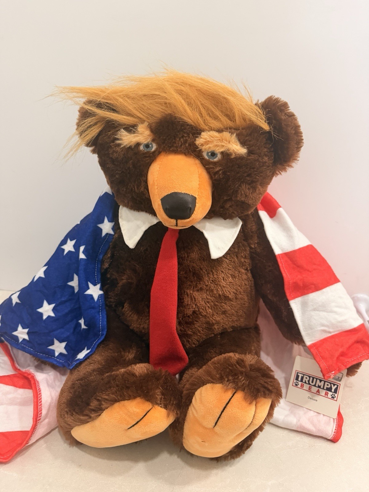 Donald Trump Style Teddy Bear 2017 22” Patriotic Plush American Flag Cape NEW