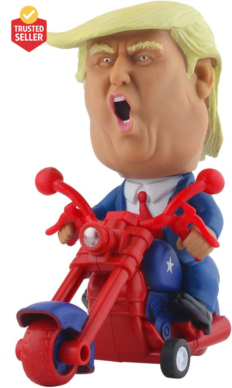 President Donald Trump 2024 Toy Figure Riding Motorcycle Funny Rev up Car Novelt