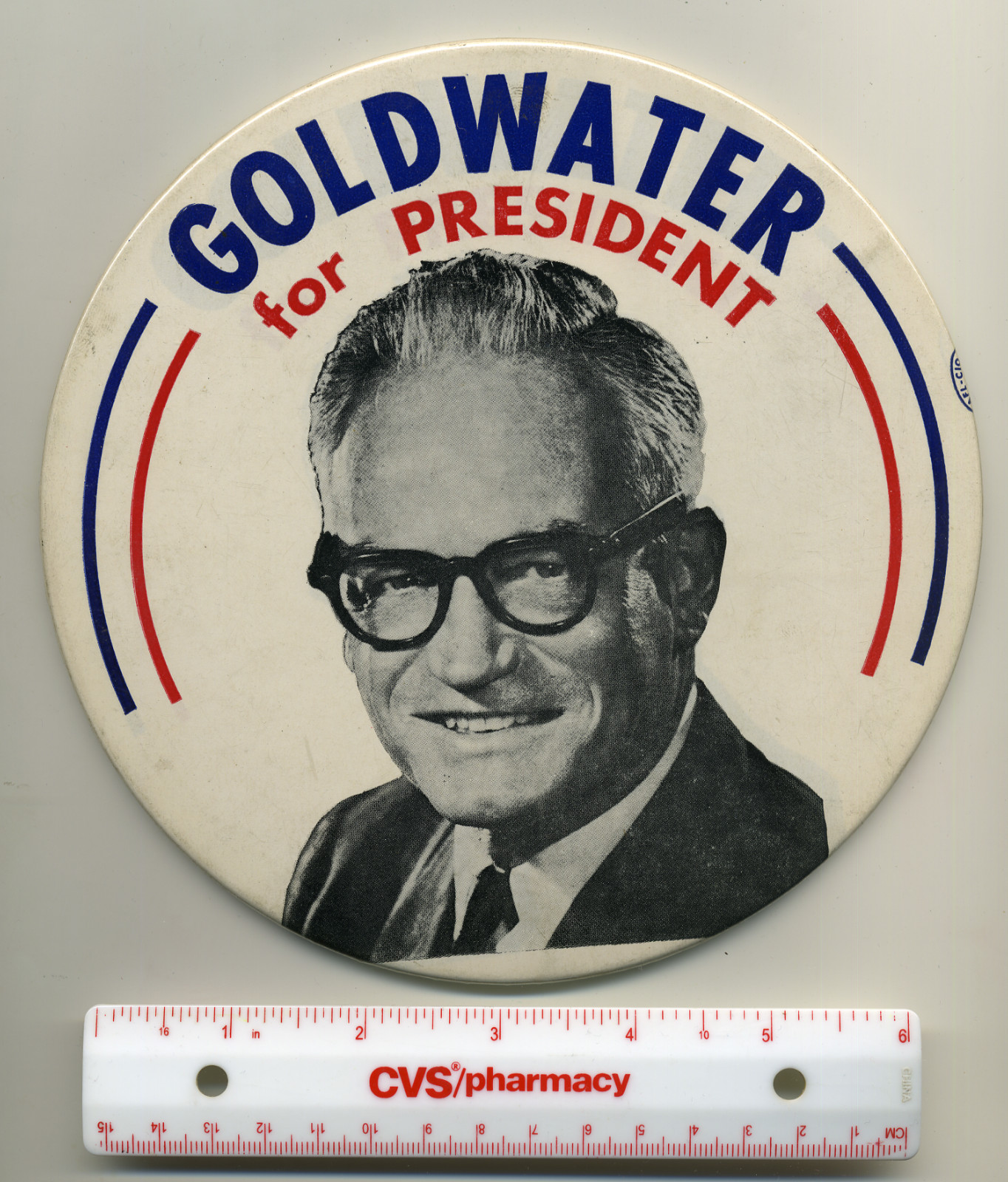 1964 GOLDWATER FOR PRESIDENT 7 INCH CAMPAIGN BUTTON