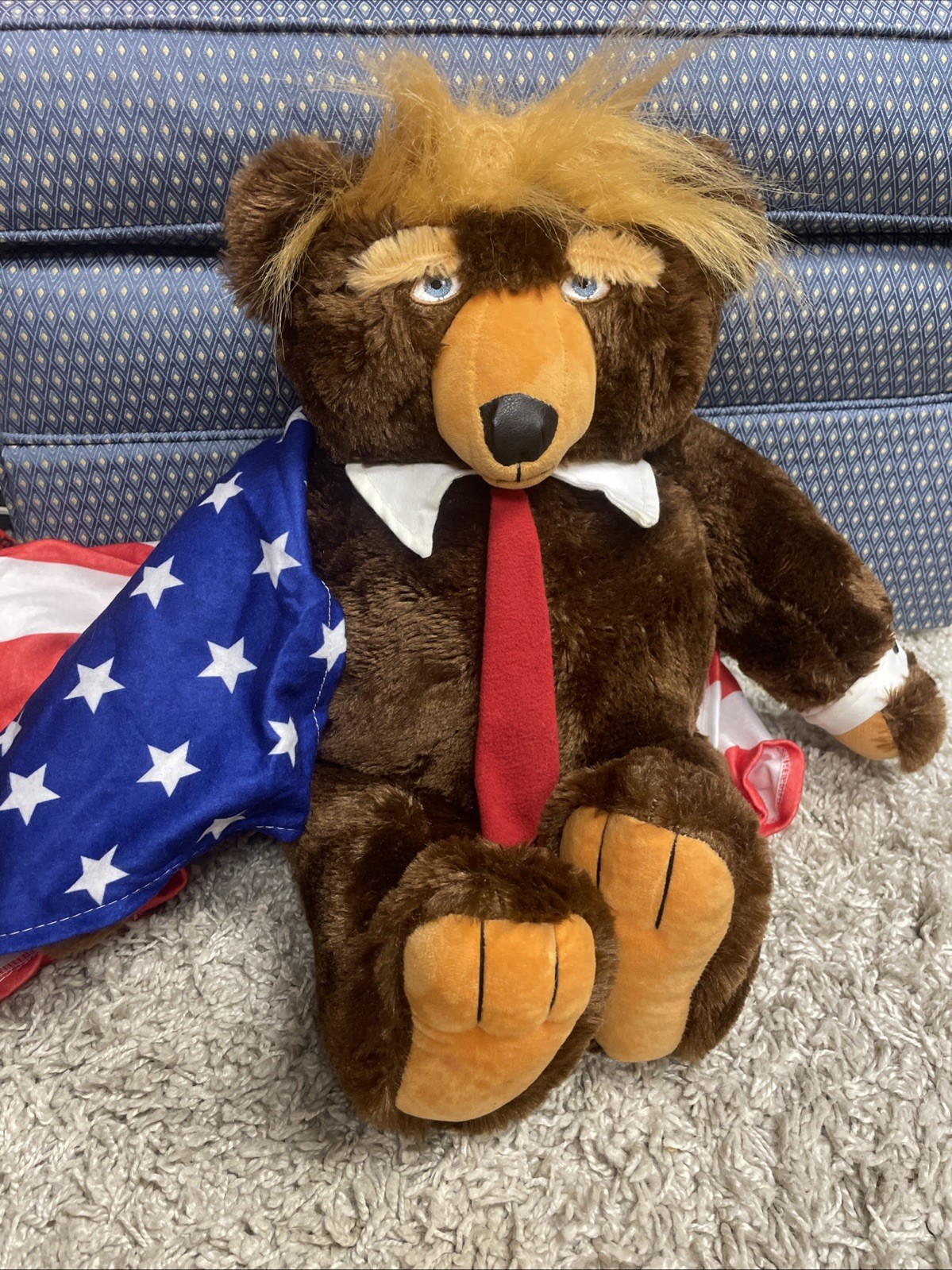 Trumpy Bear 22’ Donald Trump Teddy Bear Plush W/American Flag Cape In Back Pouch