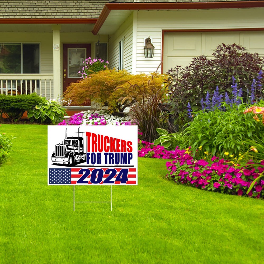 TRUCKERS FOR TRUMP 2024 KEEP AMERICA GREAT YARD SIGN 18″x12″ FREE STAKE 2 SIDED