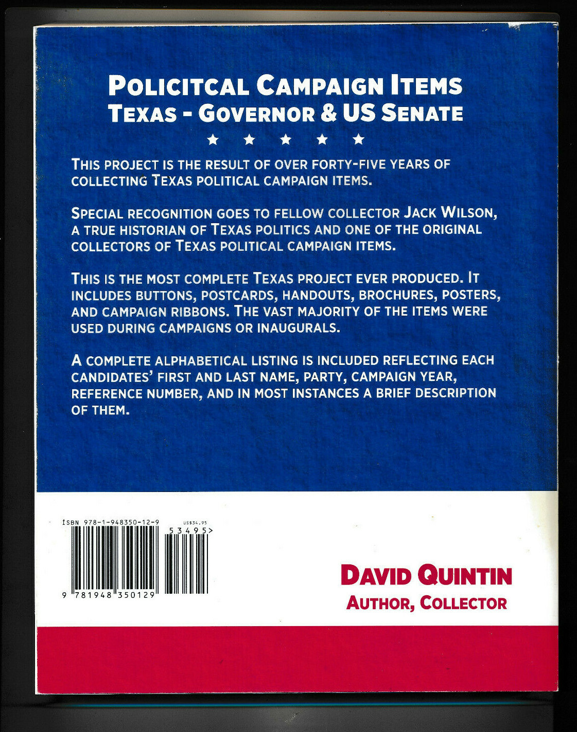 Texas Political Campaign items 282 page full color book + election results 1845
