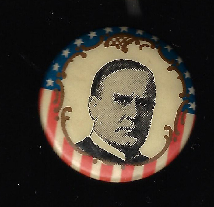1900 William McKinley Presidential Campaign Button RW&B With Gold Filigree