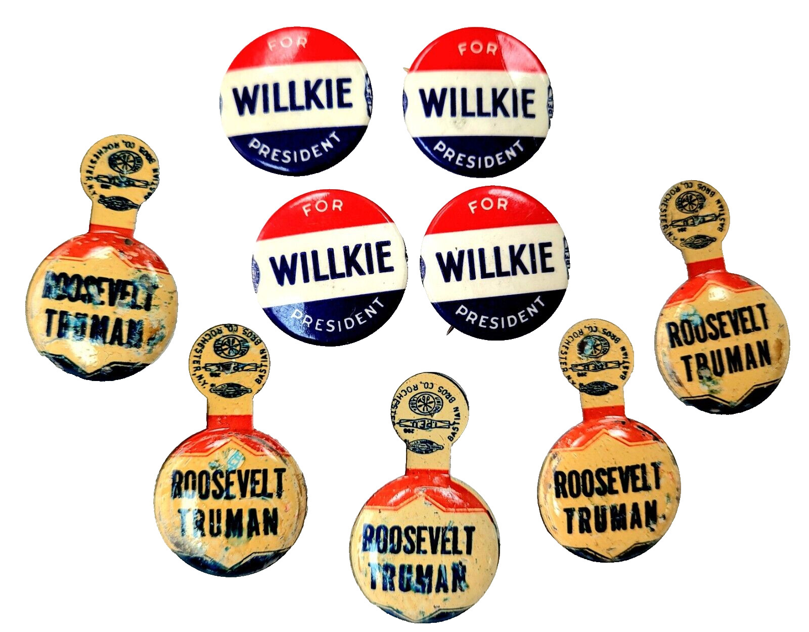 Roosevelt Truman Lapel Pins & Willkie For President Campaign Pins 9 Lot