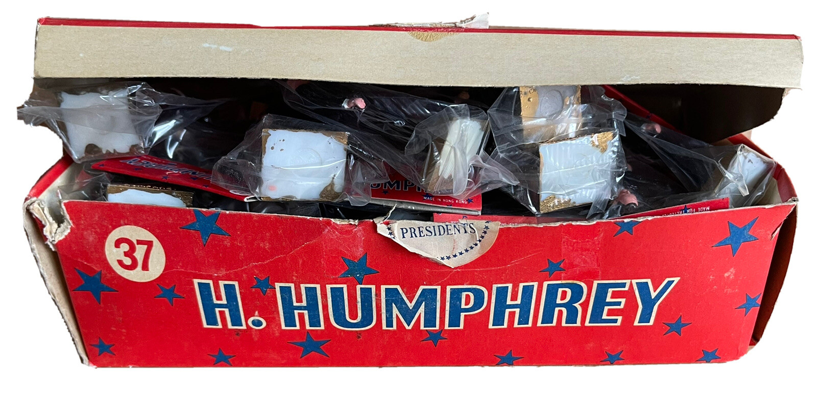 1968 PRESIDENT HUBERT HUMPHREY TOY FIGURE BOX of 24 FIGURES VINTAGE NEW NOS