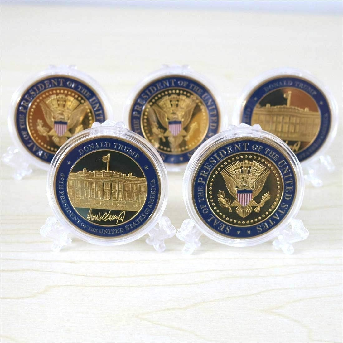 5 Pack Donald Trump Gold Plated Coiin, Seal of the President Challenge Coins, Co
