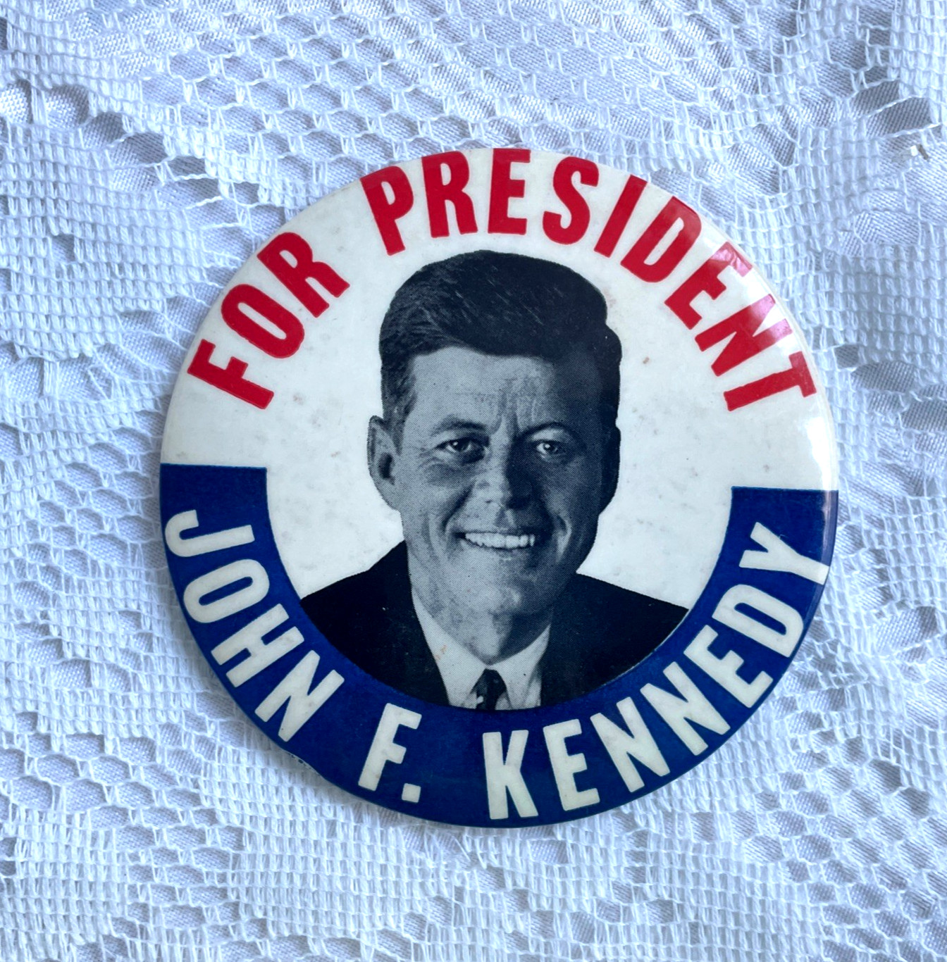Vintage JFK John F. Kennedy For President Button Pinback LARGE 3.5″