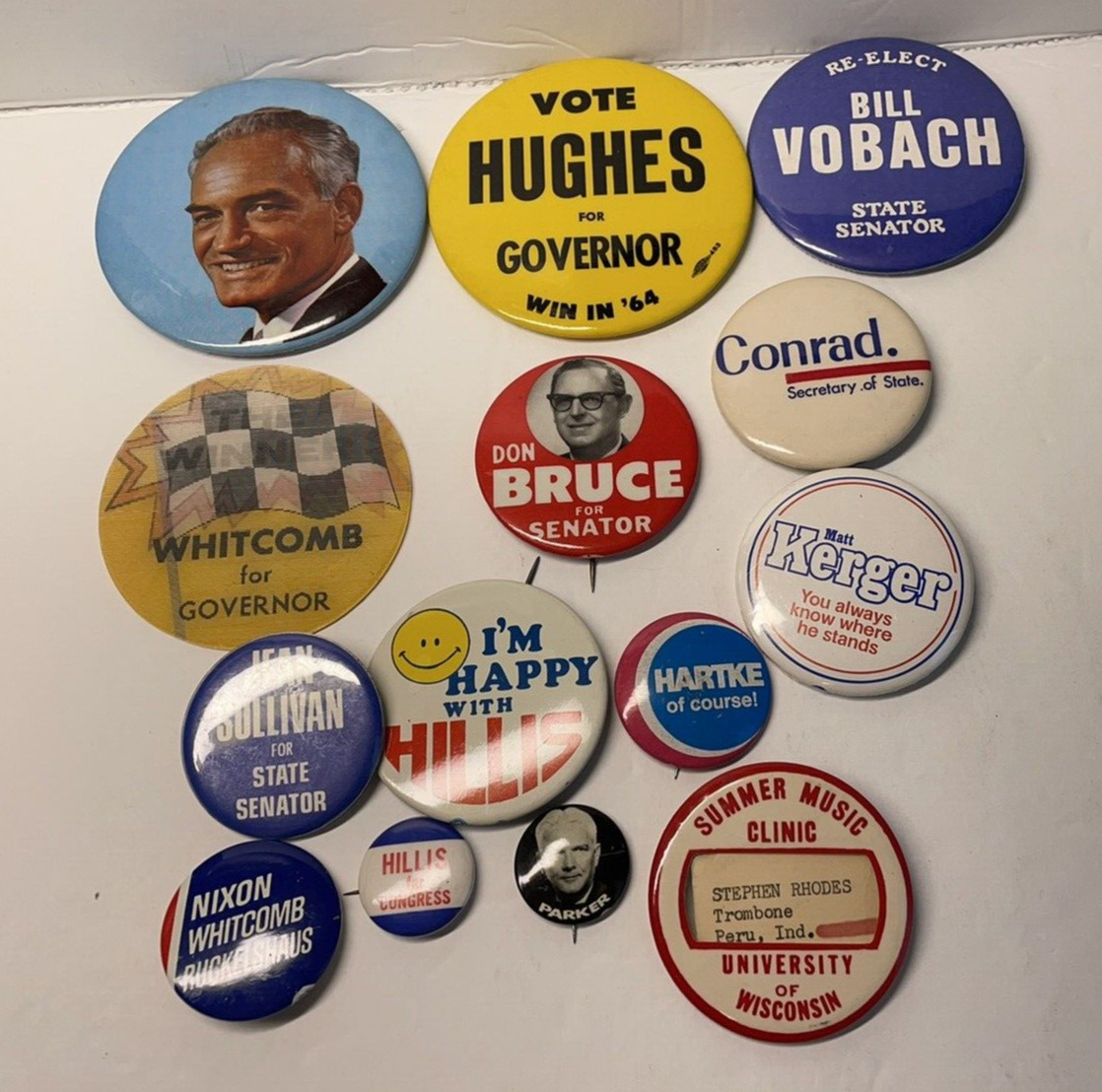 Button Pin Lot of 14 Mixed 1964 Barry Goldwater Nixon University of Wisconsin