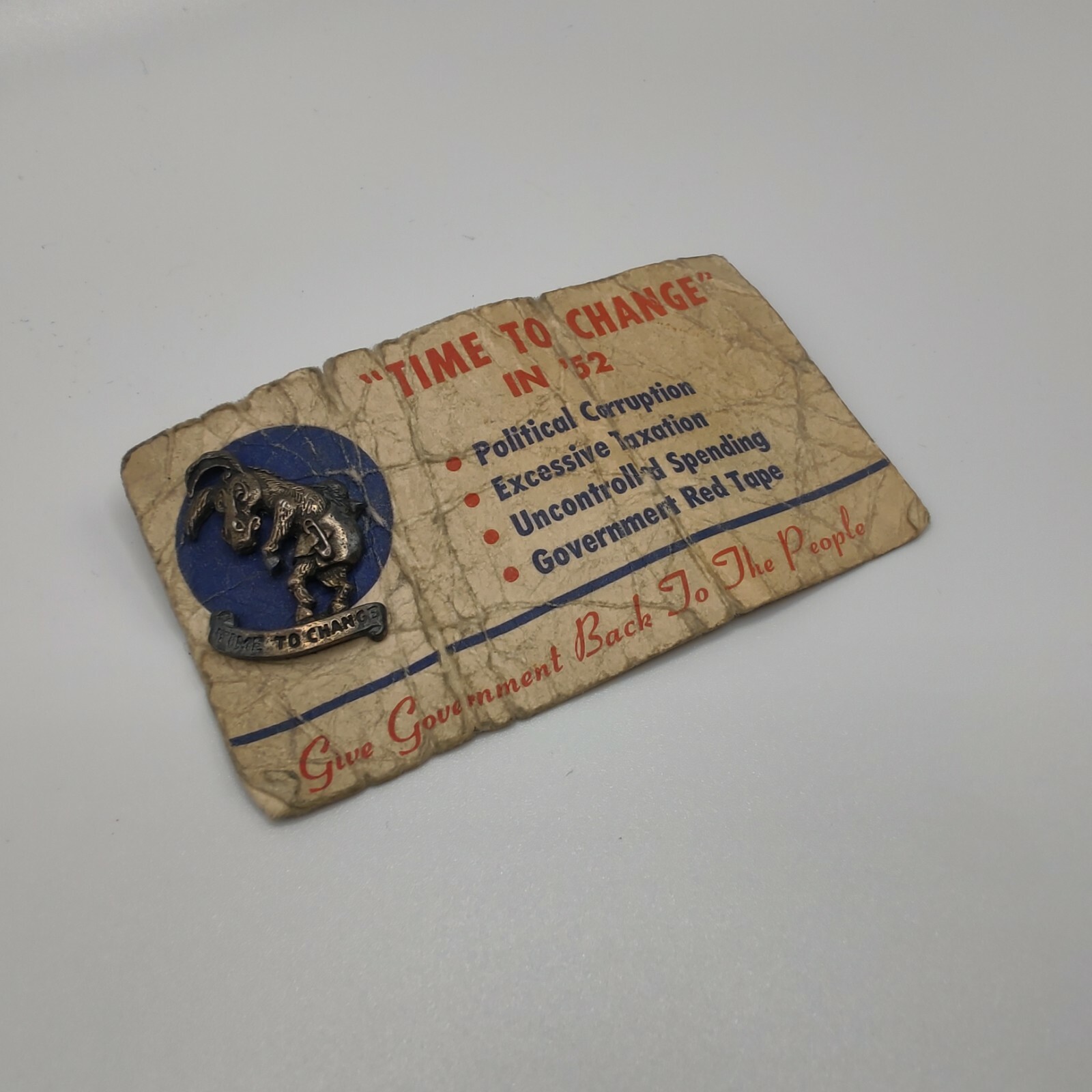 Vintage 1952 Time To Change Sterling Silver Pin GOP President Eisenhower