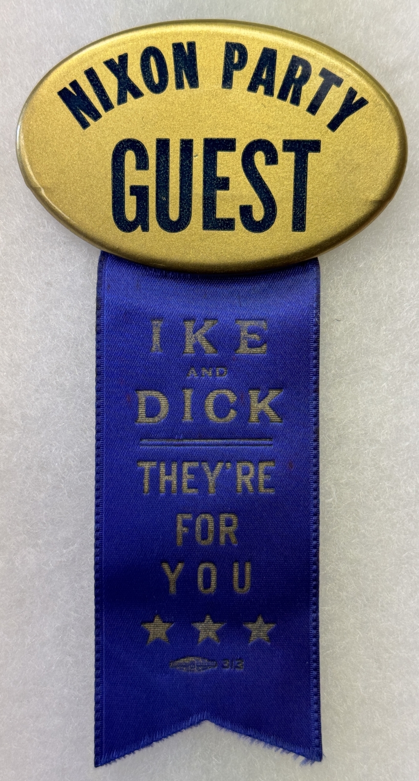 1956 NIXON (AS VP) 3″ X 1 3/4″ OVAL “NIXON PARTY GUEST” CELLO BUTTON/RIBBON-MINT
