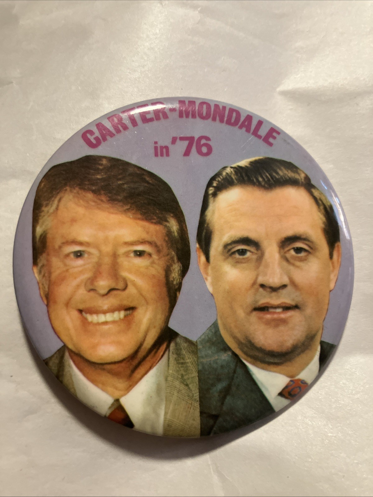 Vtg Carter Mondale 1976 Portrait Presidential Campaign Pin Button 4”