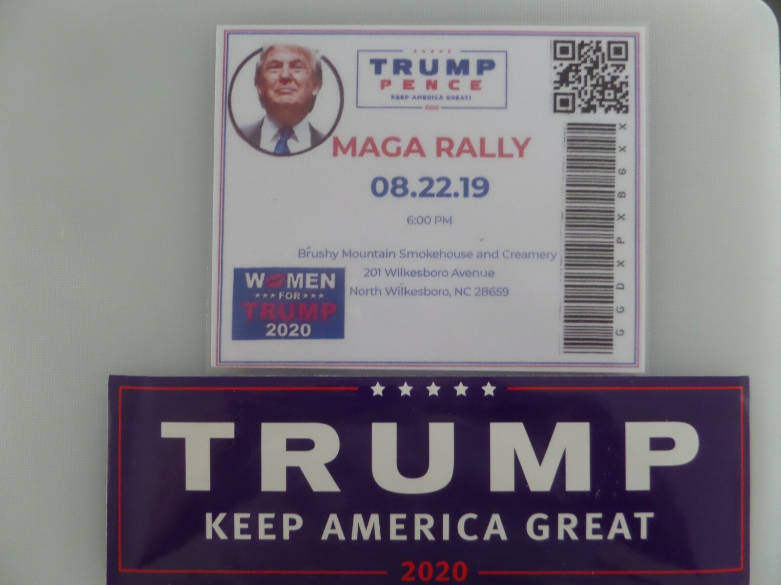 DONALD TRUMP-” MAGA RALLY” 8-22-2019, NORTH WILKESBORO, NO. CAROLINA, TICKET+ BS
