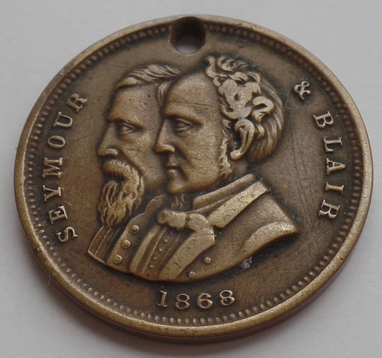 1868 Horatio Seymour Frank Blair Jugate Presidential Campaign Medal or Token