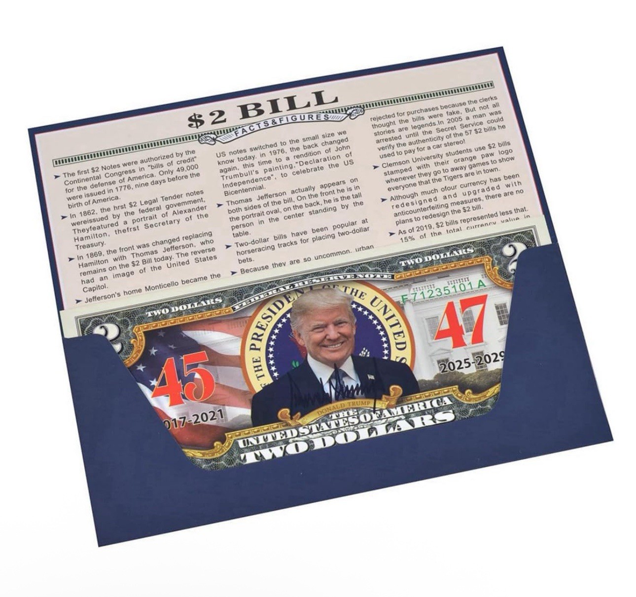 President Trump 45Th & 47Th President 2 Dollar Bill – Uncirculated Commemorative