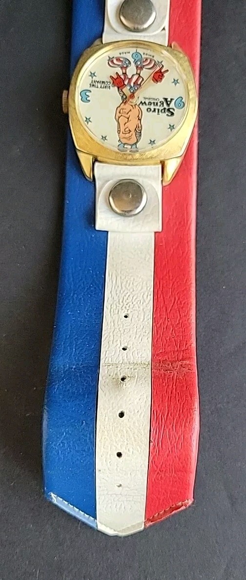 Vtg Spiro Agnew Watch “Dirty Time Company” Swiss Made w/ Original Tube *PLS READ