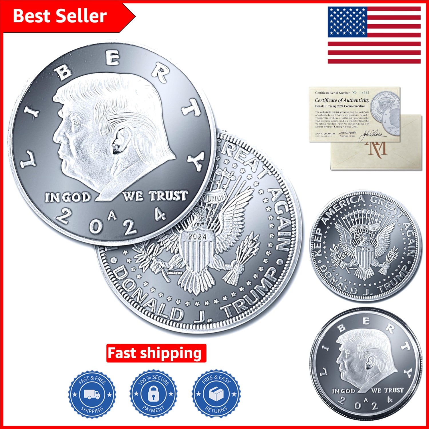 Hand-Crafted 2024 Trump Silver Coin with Presidential Seal – Authentic Gift