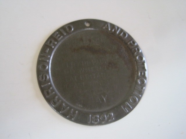 Campaign Disc Harrison Reid Round Metal 2″ Disc & Protection Tariff Tin Poem