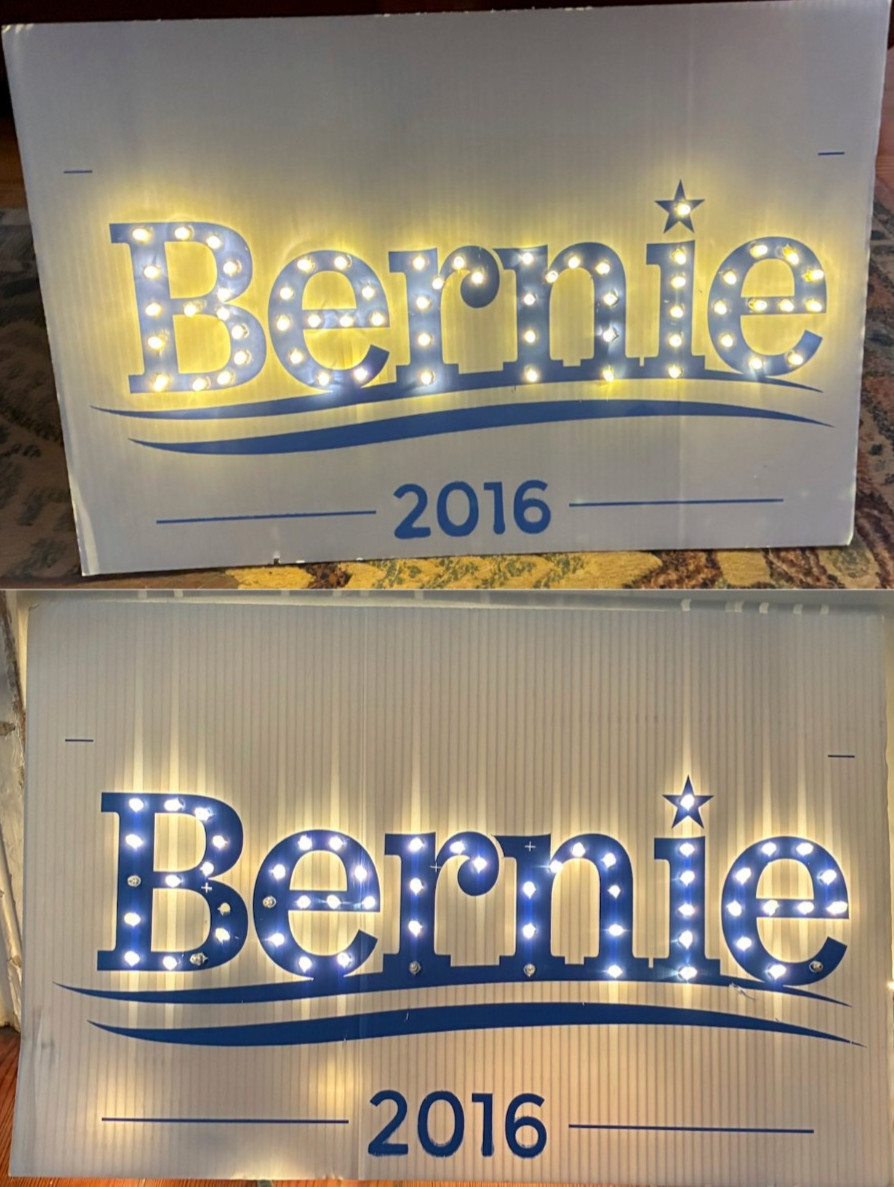 2 – Bernie 2016 Official Light Up Campaign Signs, 1 Battery, 1 Plug-in