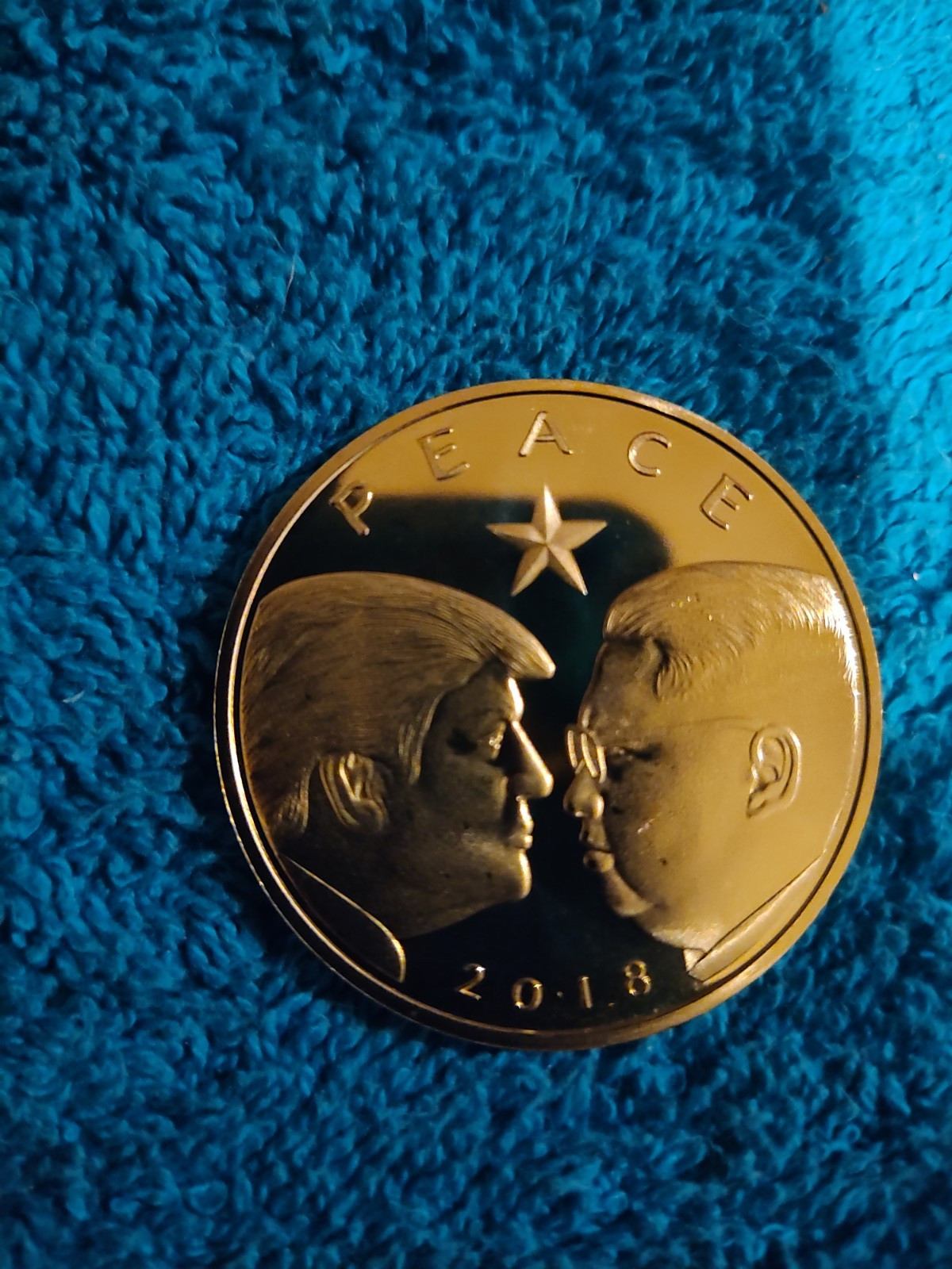 2018 Trump/Kim Peace Coin Peace Through Strength Gold Plated 1 oz. coin