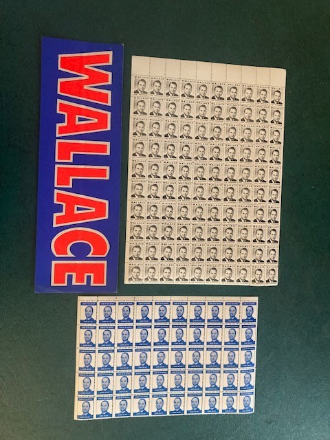 Vintage 1968 George Wallace For President Campaign Lot – 2 Stamp Sheets/Sticker
