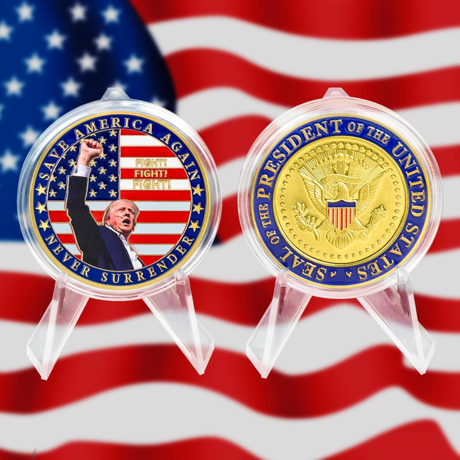 Donald Trump Challenge Coin, President Donald Trump Coin 2024 Collection, Never