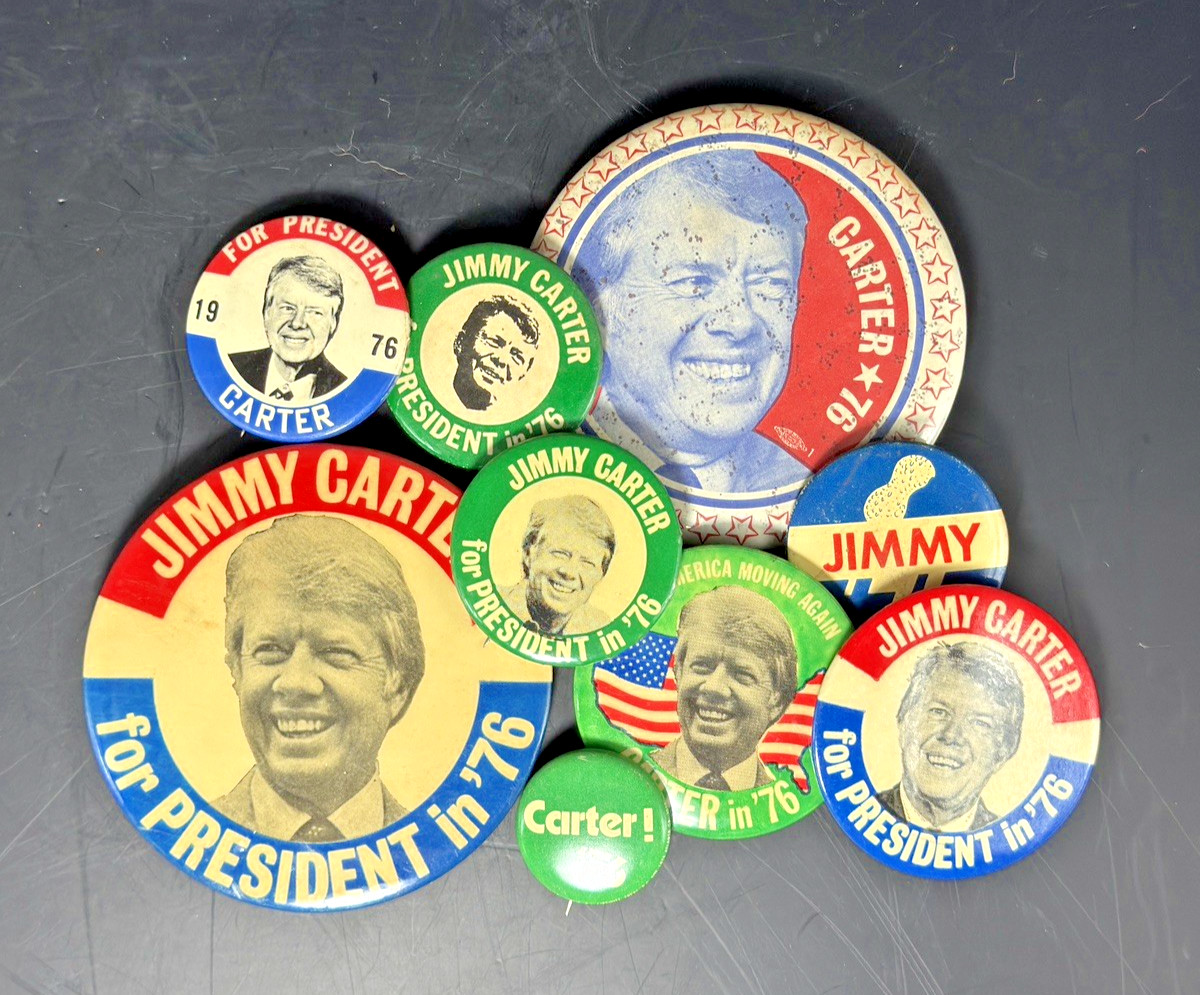 Vintage Jimmy Carter 1976 Campaign Button Lot (8) Carter for President