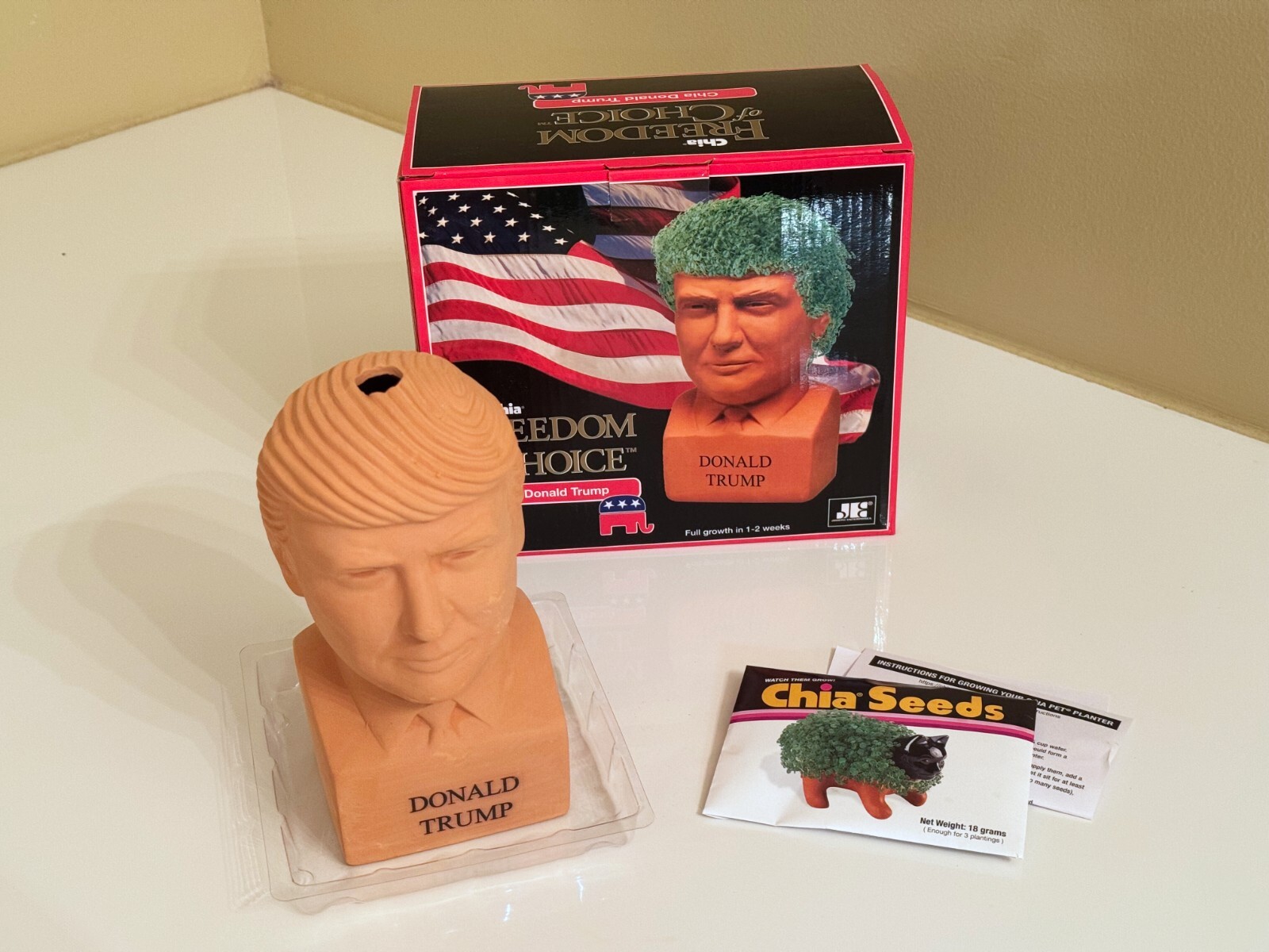 Donald Trump Chia Pet 2019, Freedom of Choice pottery planter, new in box