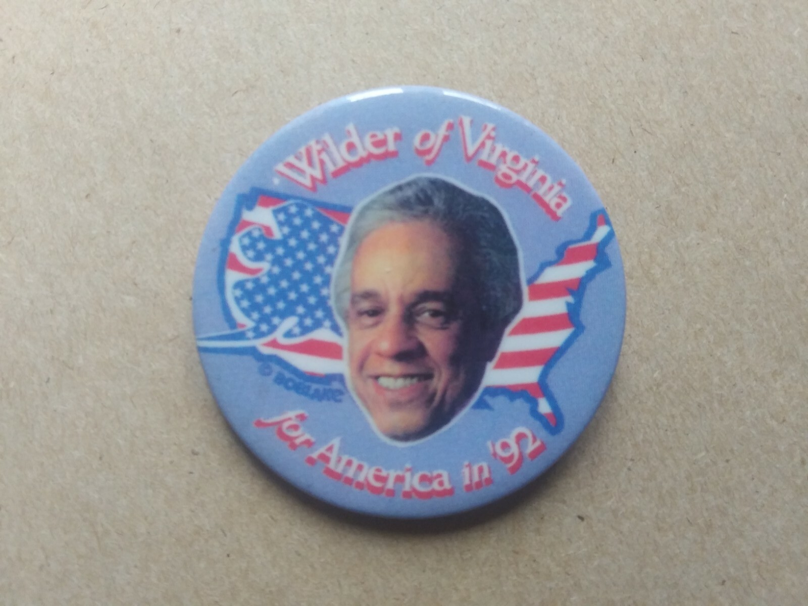 Doug wilder Pin Back Campaign Political President Button Virginia 1992