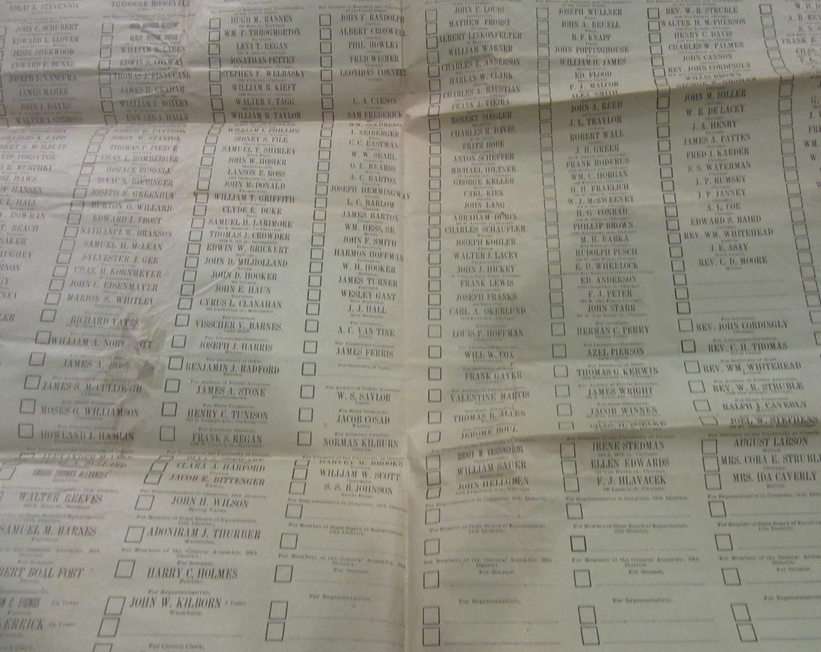 1904 McKinley Roosevelt Bryan Presidential Election Specimen Ballot Illinois