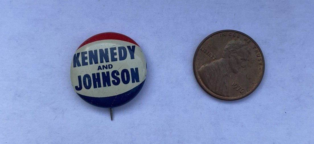 Kennedy Johnson Campaign Pin, red, white, and blue