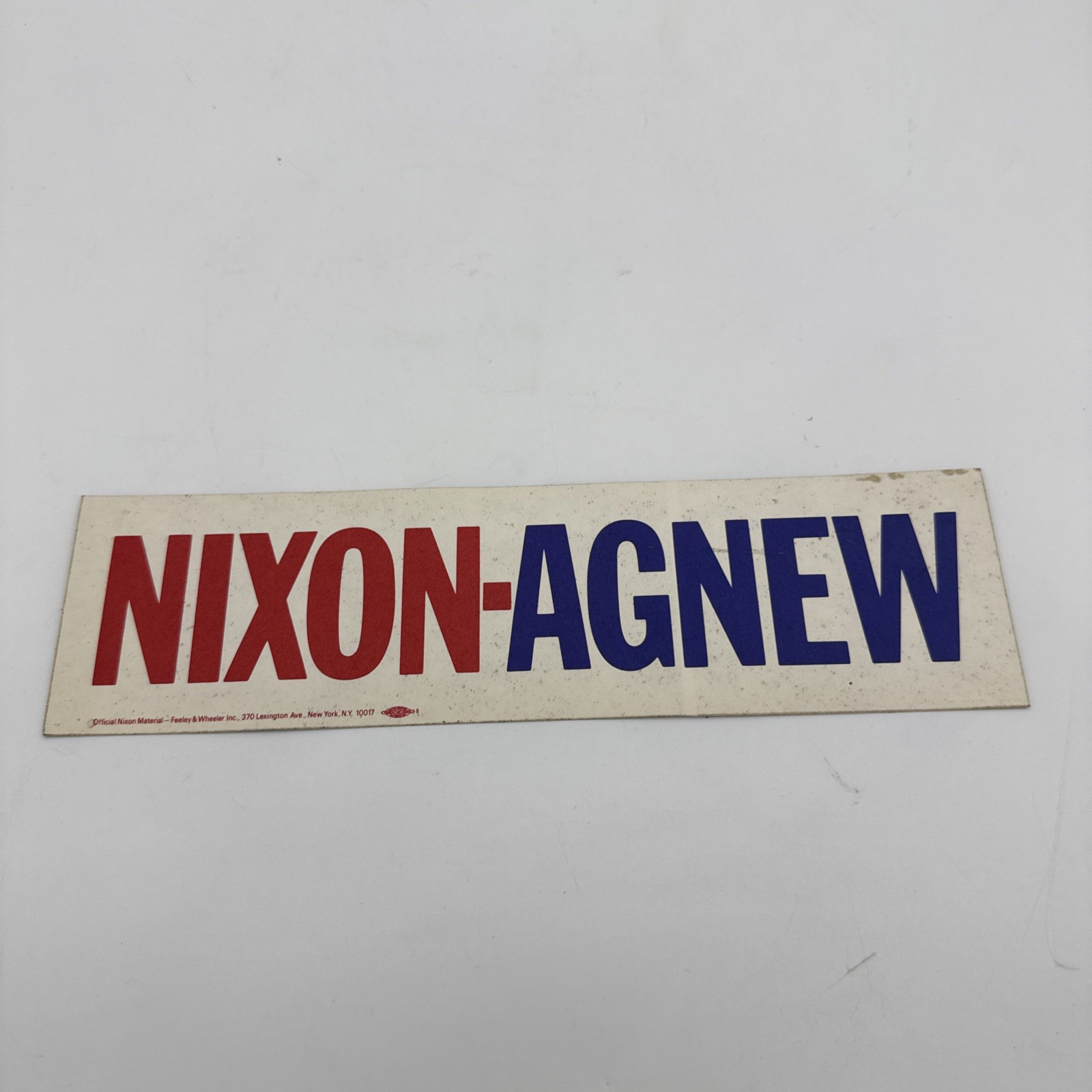 Nixon- Agnew Bumper Sticker 2.75×10.25 Republican President 1968 Original 1840