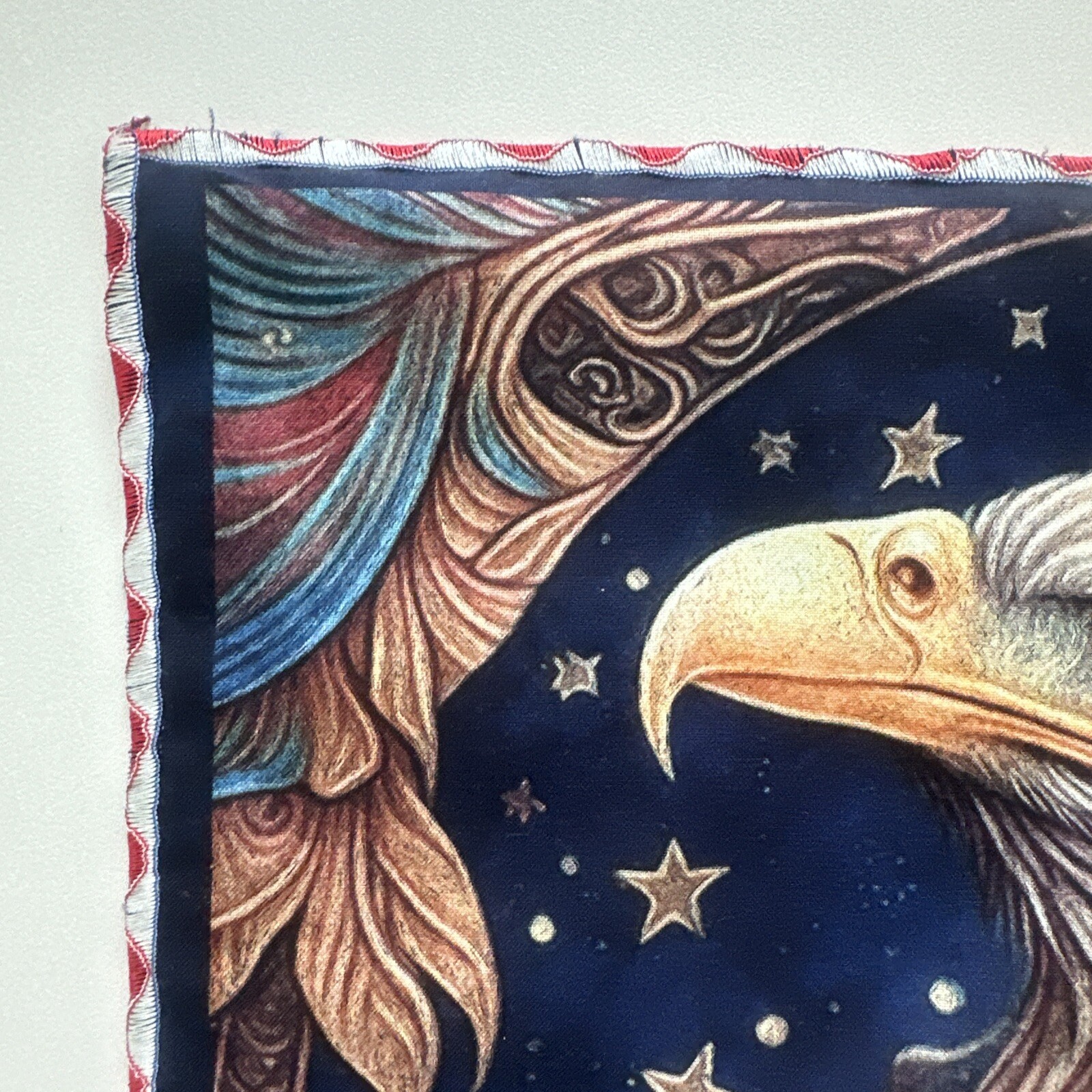 Trump 2024 Eagle Embroidered Fabric Square Red White Blue Wave Stitch Boarders