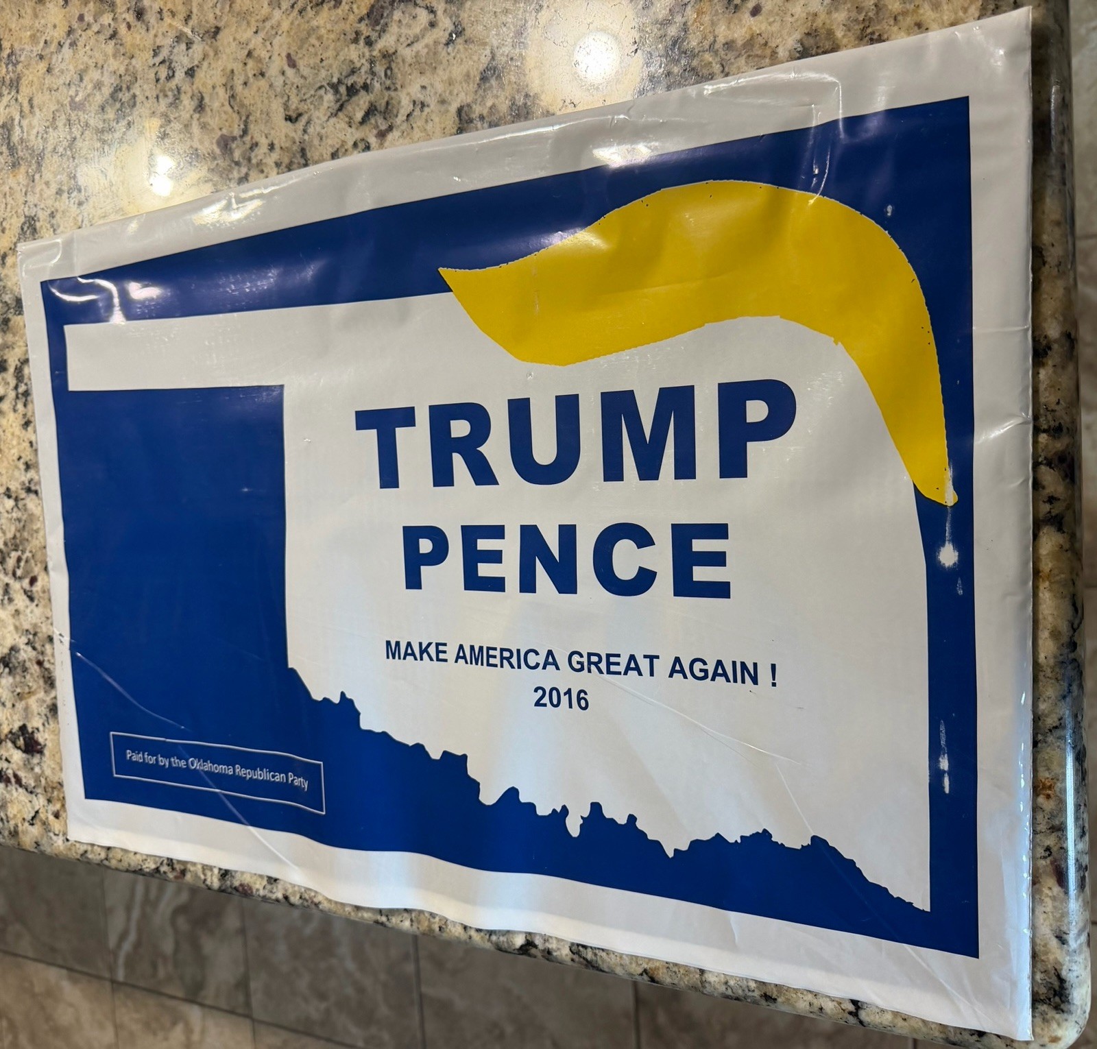 2016 Trump Pence Oklahoma Republican Party Plastic Yard Sign