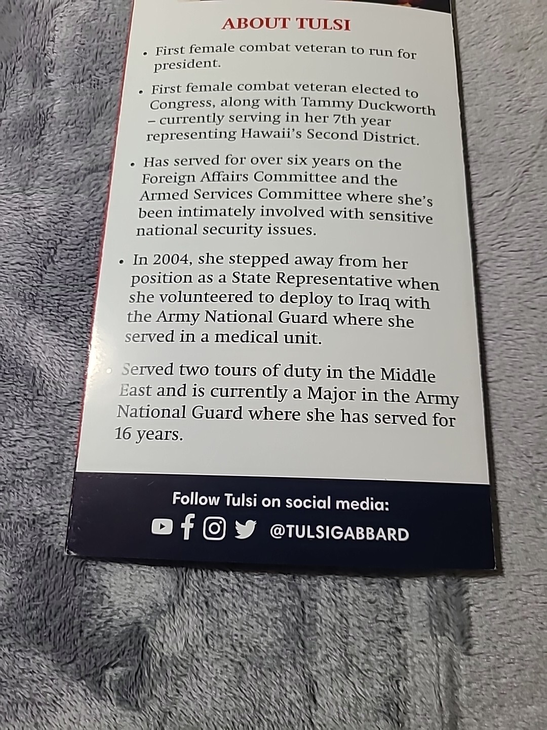Tulsi Gabbard Official Campaign Flier From 2019 *Rare* Hard To Find Trump s Pick