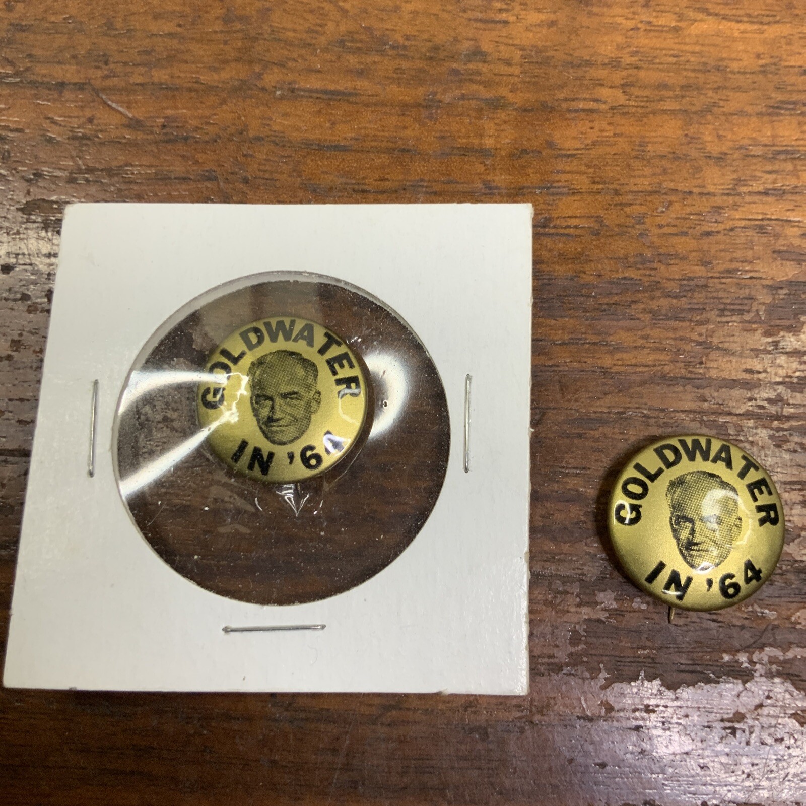 2 Goldwater in ’64 Presidential Campaign Gold Toned Pin Back Buttons 1964