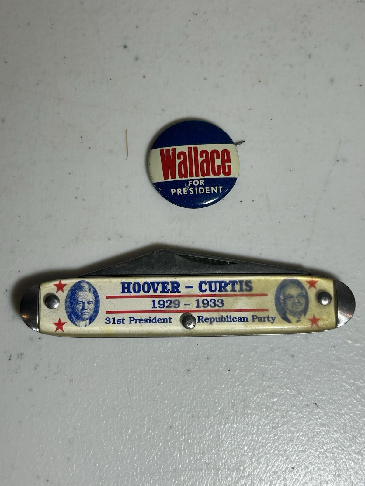 Set Of 2 1928 Hoover-Curtis Campaign Knife + 1968 Wallace for President Button