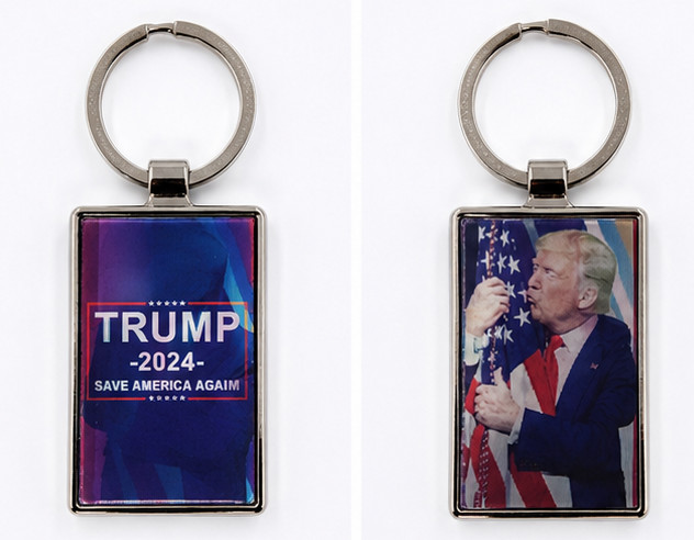 3D Trump Patriotic Metal Keychain Double-Sided USA Flag Collectible Key Ring