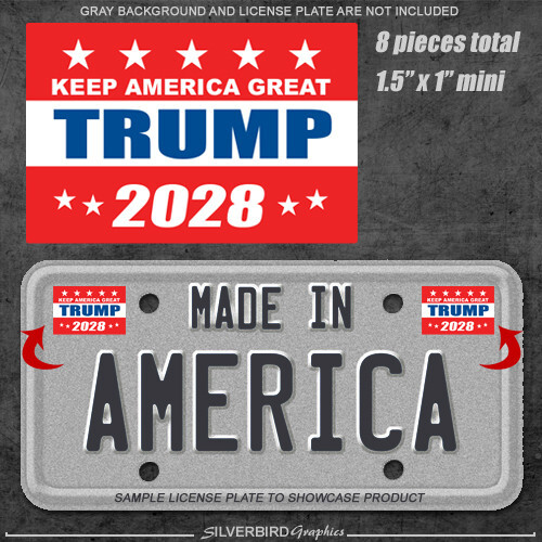 Trump president America license plate USA 2028 sticker MAGA hard hat bumper