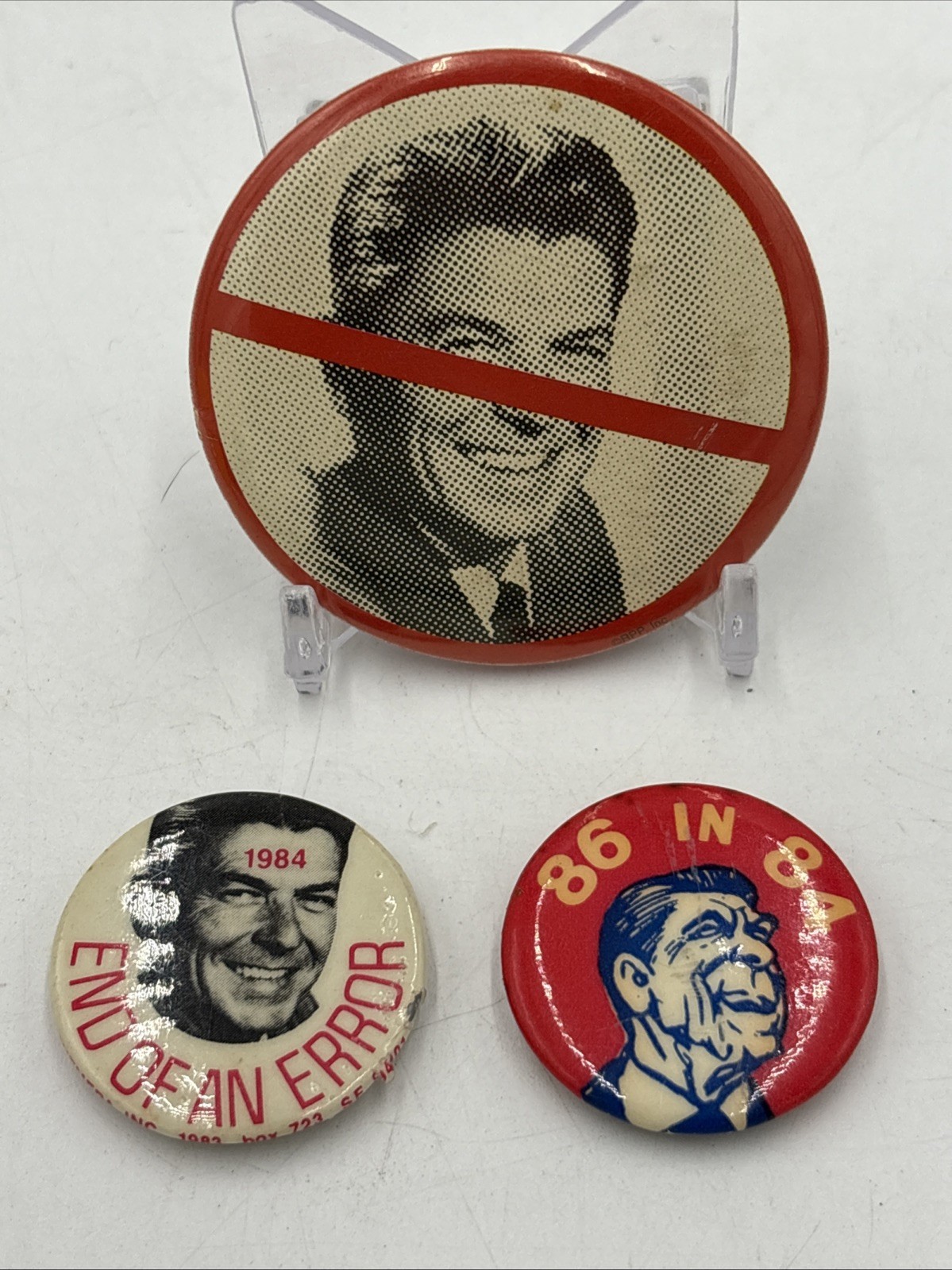 1984 Lot of 3 Anti-Reagan Celluloid Political Buttons Ronald Reagan President