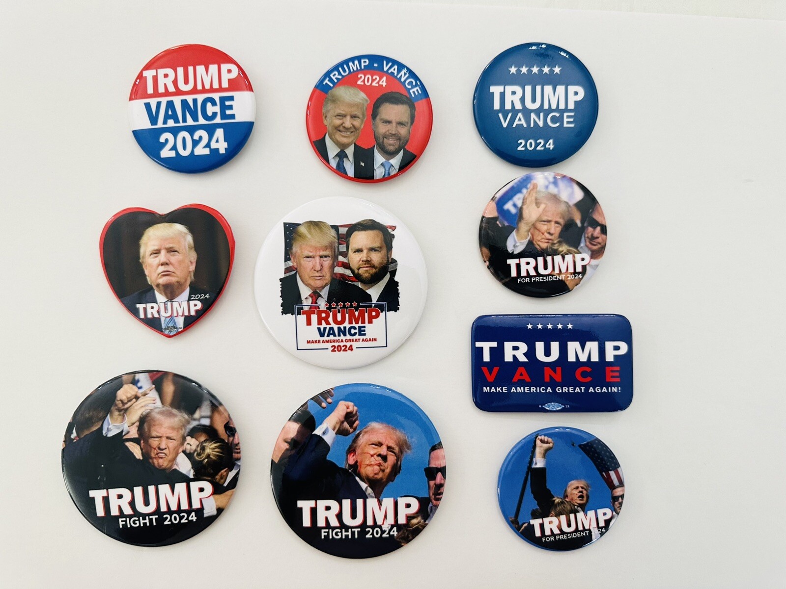 Set Of 10 Donald Trump 2024 Presidential Pin Back Buttons Set (C)