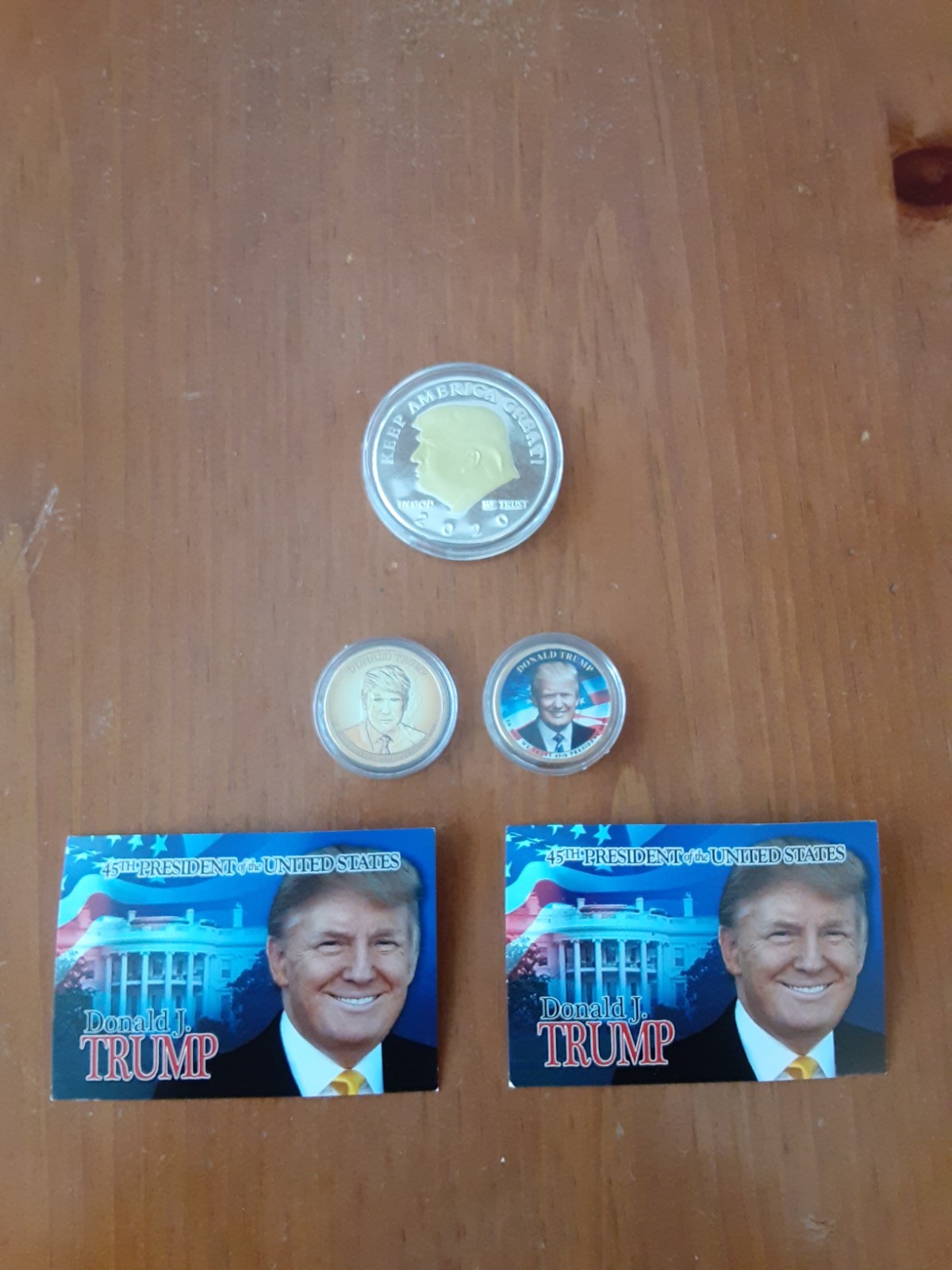 2017, 2020 Trump Presidential Coins-Lot of 3, 2 Gold $1 coins,1 overlay Harrison
