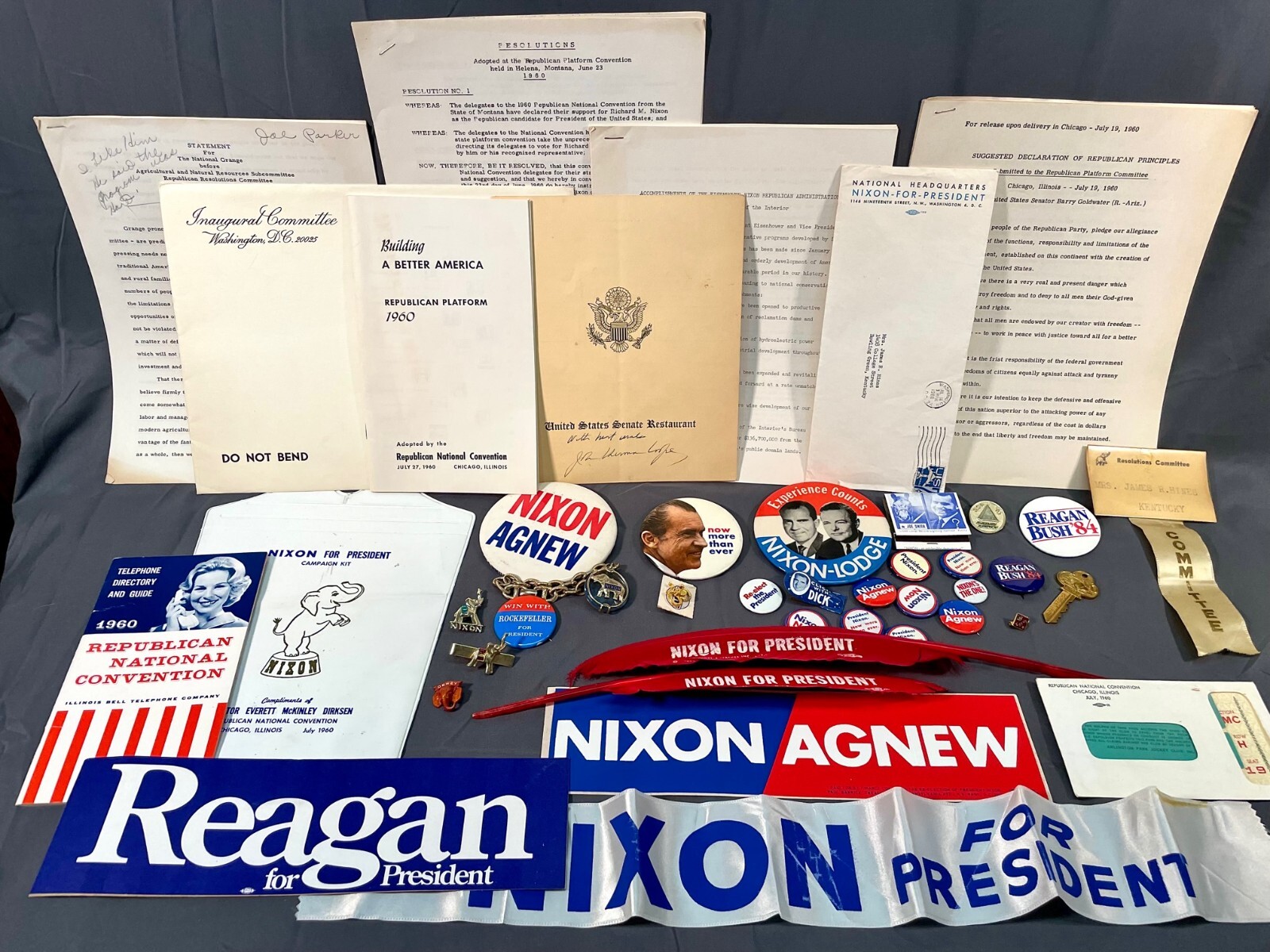 VINTAGE LOT OF GOP PRESIDENTIAL CAMPAIGN MEMORABILIA NIXON REAGAN 1960’S-70’S