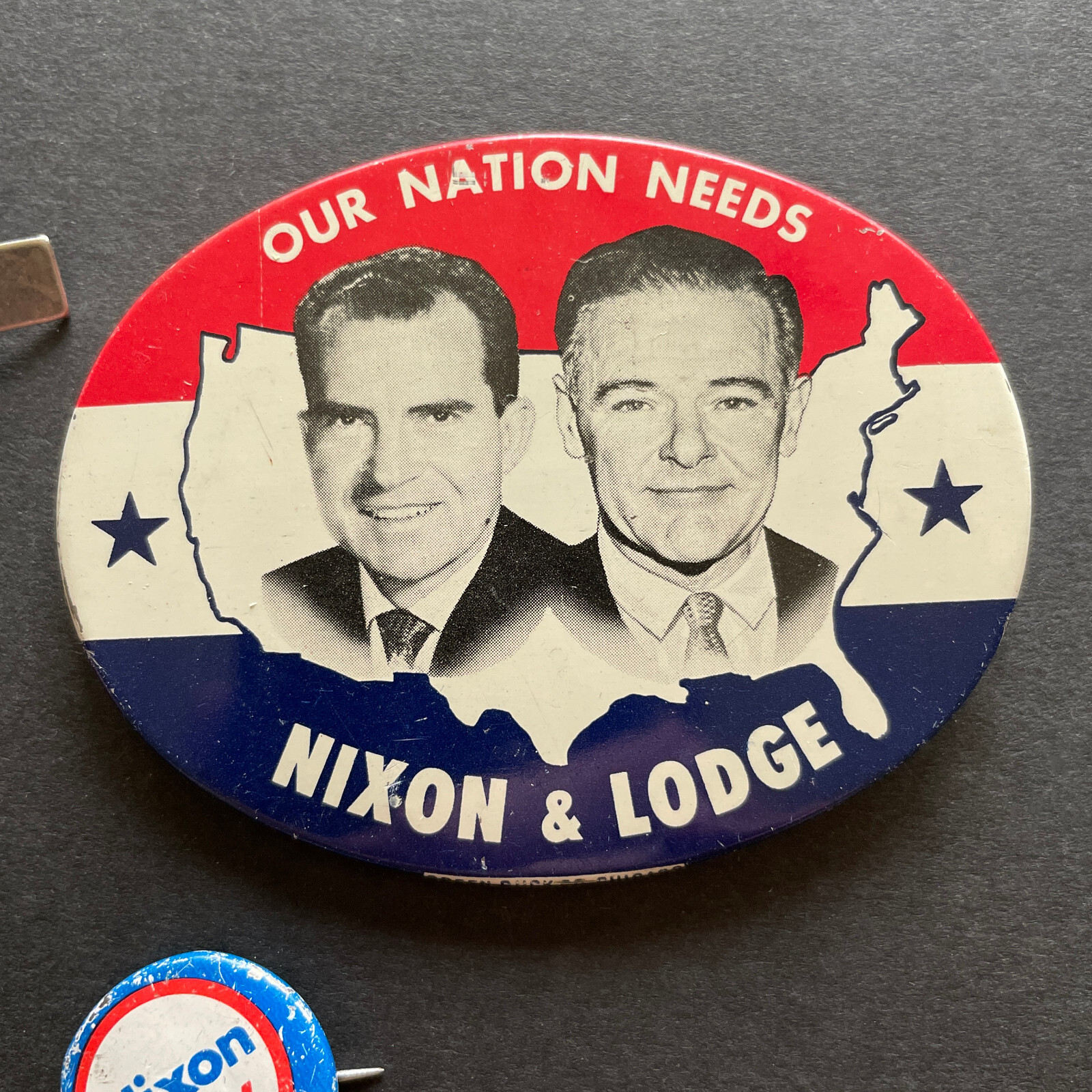 1960 & 1968 Richard Nixon & Lodge Presidential Campaign Buttons & Tie Clip