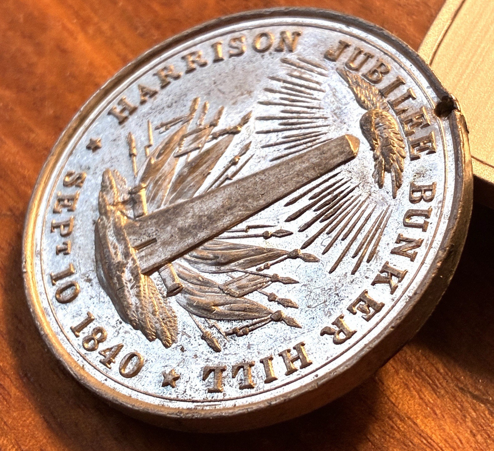 1840 William Henry Harrison Bunker Hill Jubilee Medal Token Whig Party, 1 11/16″